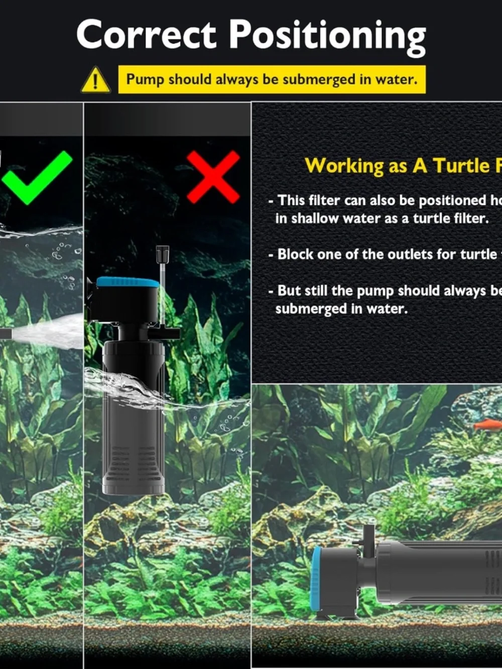 AquaMiracle Submersible Aquarium Filter 300GPH | 3-Stage for 60-150 Gal Tanks